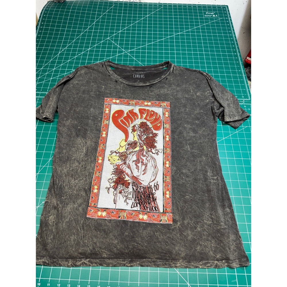 Vintage Canvas Pink Floyd Marquee London 1966 Acid Wash Graphic Tee Charcoal M